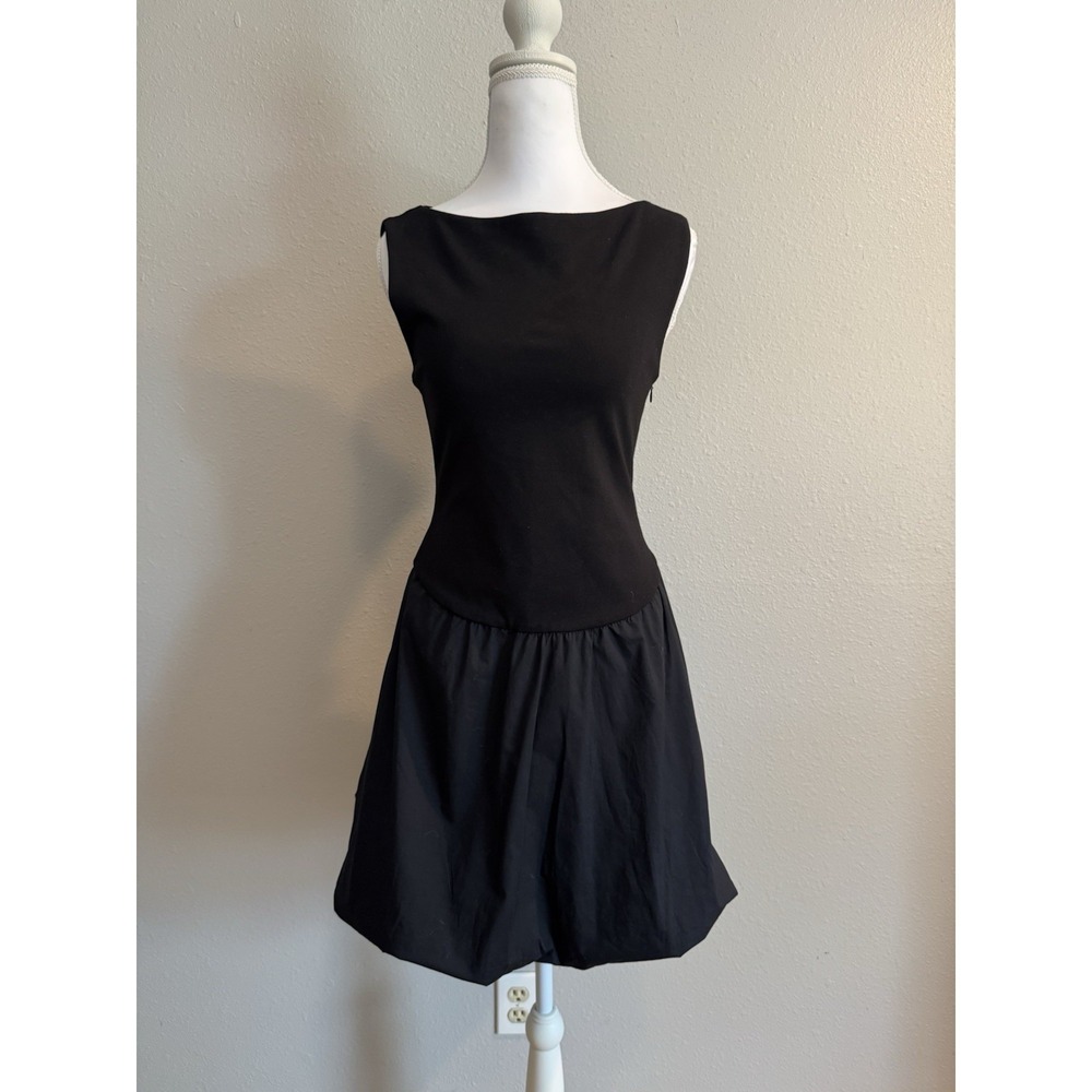 Ever New Melbourne Jordyn Mixed Media Black Bubble Hem Mini Dress USA 4 Chic